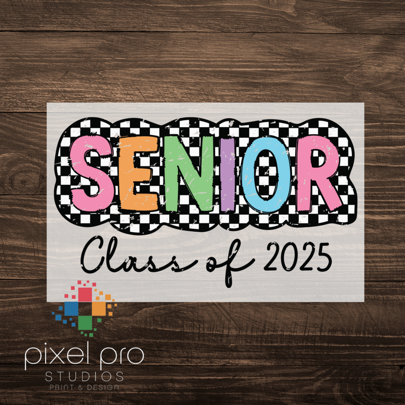 Colorful Senior on Checkered Background