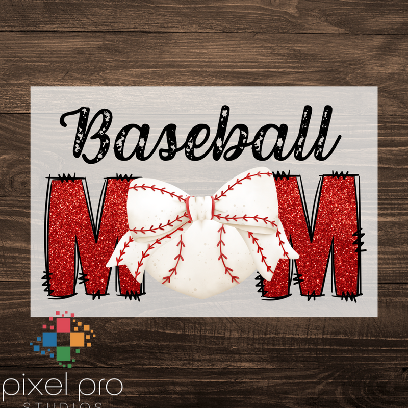 Red Glitter Baseball Mom with Baseball