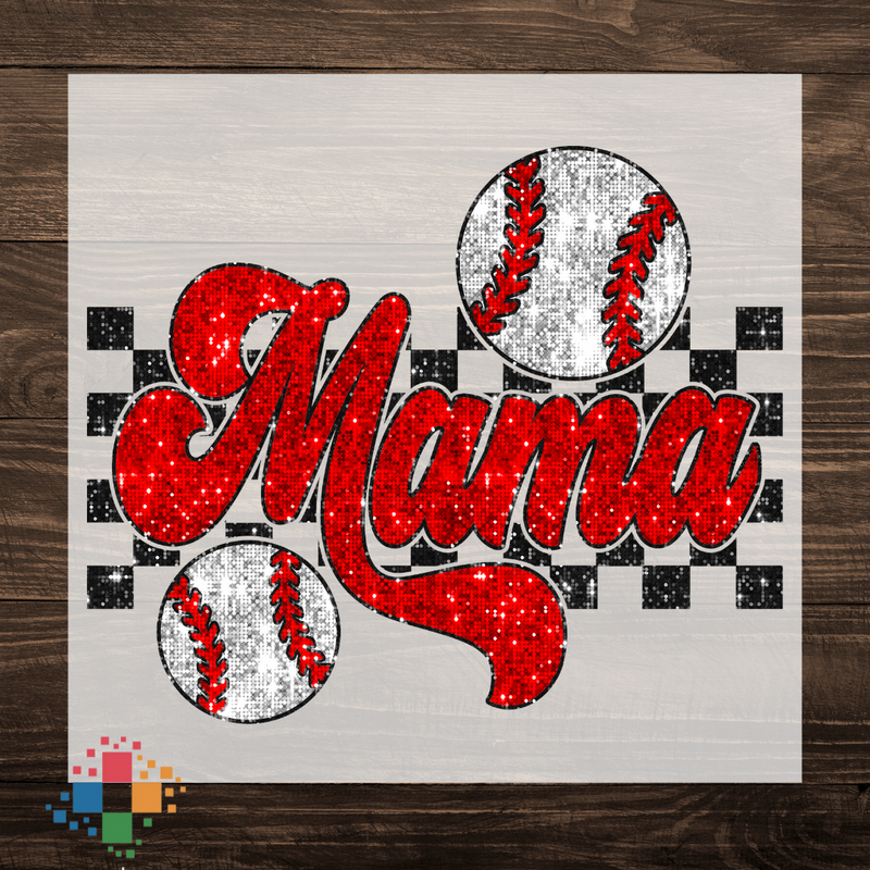 Red Sparkle Mama with Baseballs