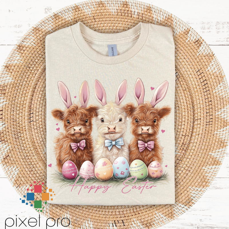 Easter Highland Cows with Bunny Ears