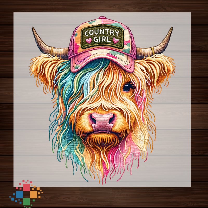 Country Girl Pastel Highland Cow