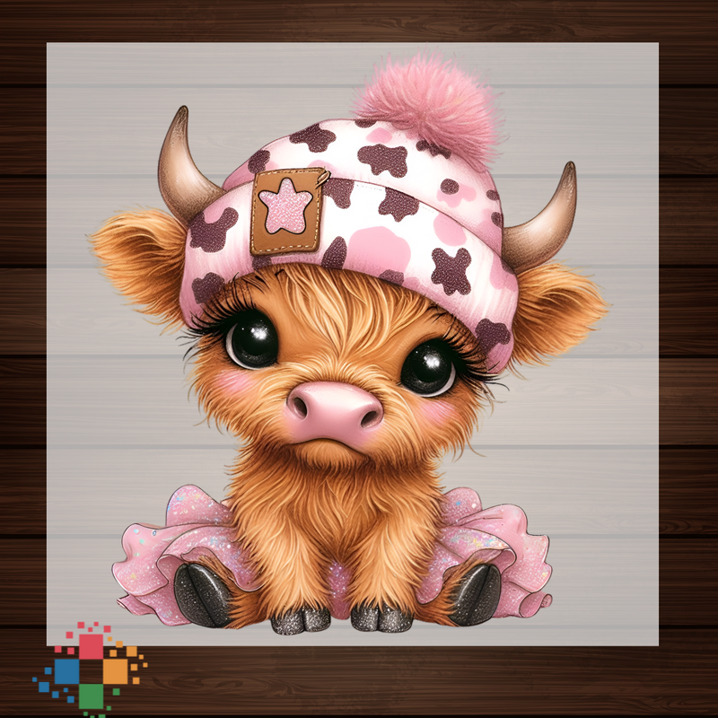 Pink Camo Cap Highland Cow in Tutu