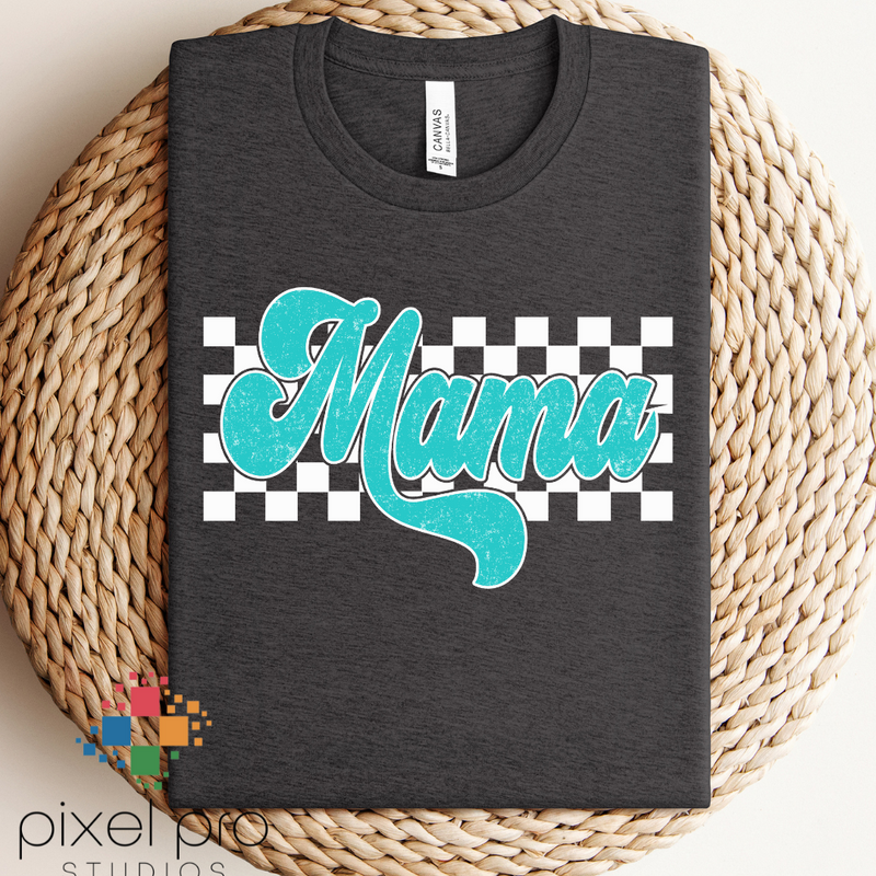 Aqua Mama On White Checkered Print