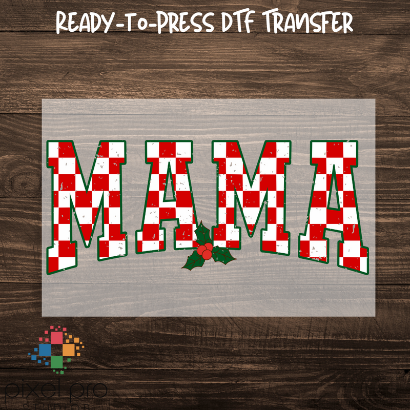 Red Checkered Mama with Holly