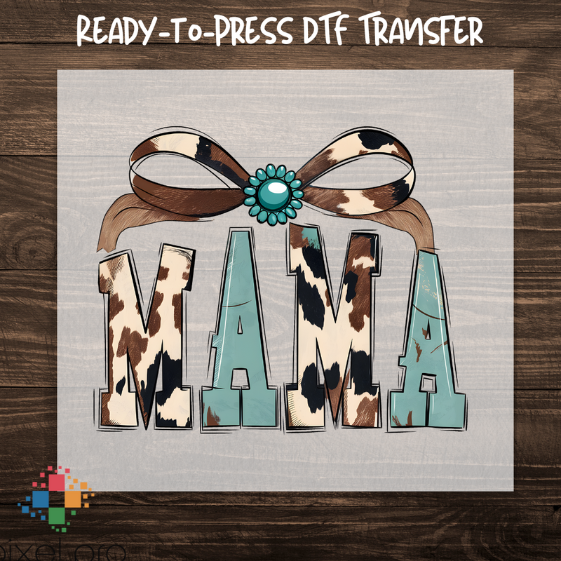 Cowhide and Teal Mama with Ribbon
