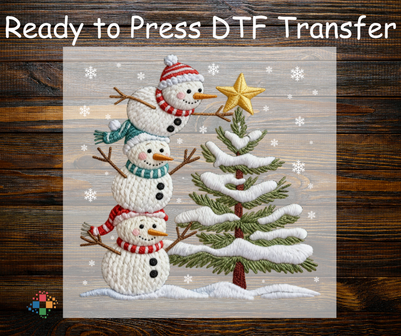 Yarn Stacked Snowmen with Tree and Snow