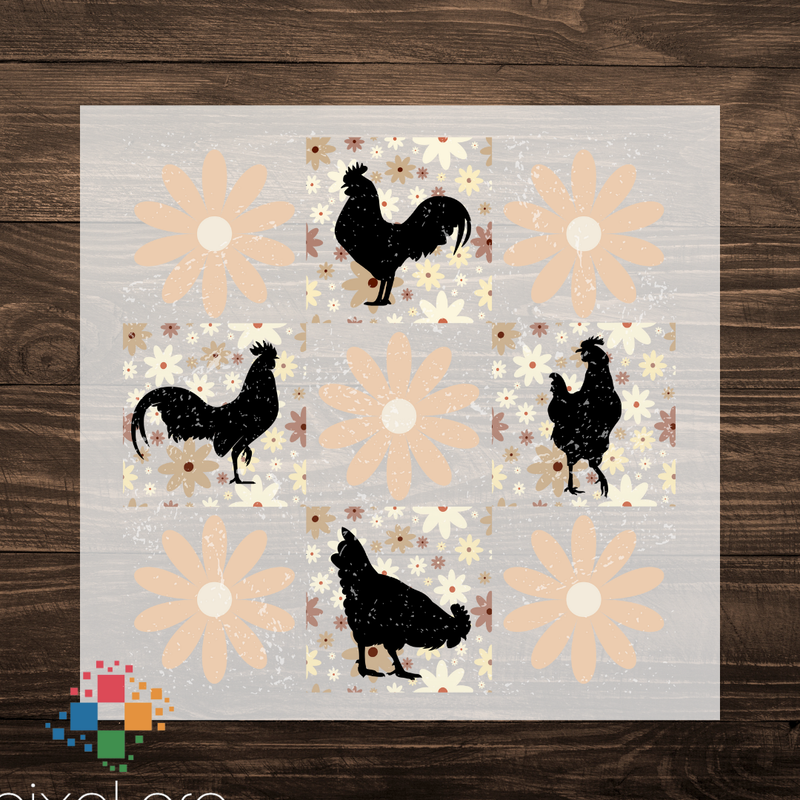 Retro Chickens with Flowers