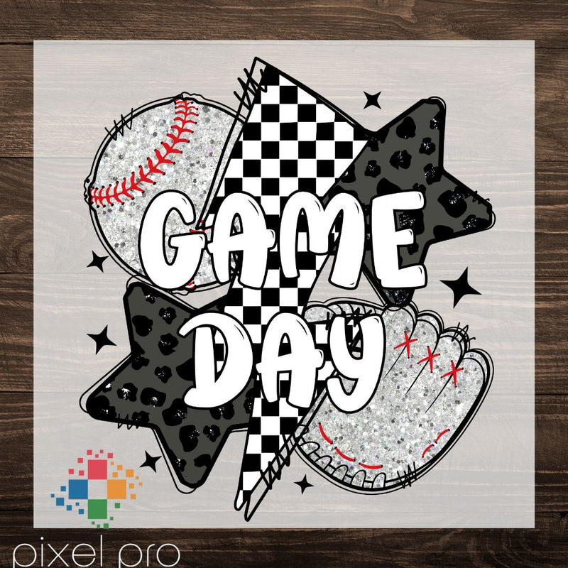 Game Day Baseball Checkered Bolt